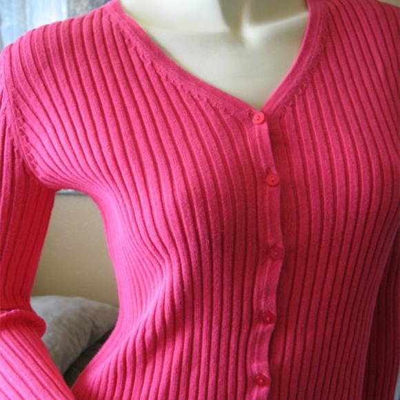 Vintage Y2K 90s Express Cardigan Sweater V-Neck Button Up Long Sleeve Neon Pink - Picture 7 of 9